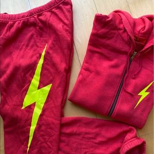 AVIATOR NATION Womens BOLT SWEATPANTS in Limited Edition Red and Neon color.